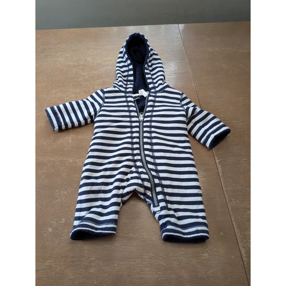 Hanna Andersson Baby Romper 0-3M Striped Hooded reversible One Piece - Picture 1 of 6